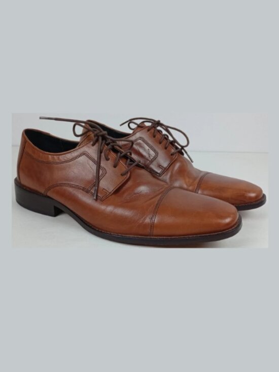 Johnson Murphy Mens 12M Brown Leather Novick Cap Oxford Lace Up Dress Shoes